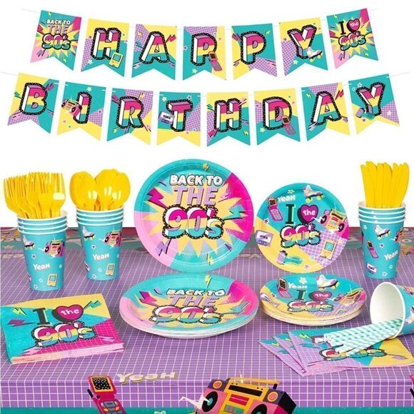90’s Birthday Party decorations Serves 16, set of 130 NWT - Picture 1 of 11